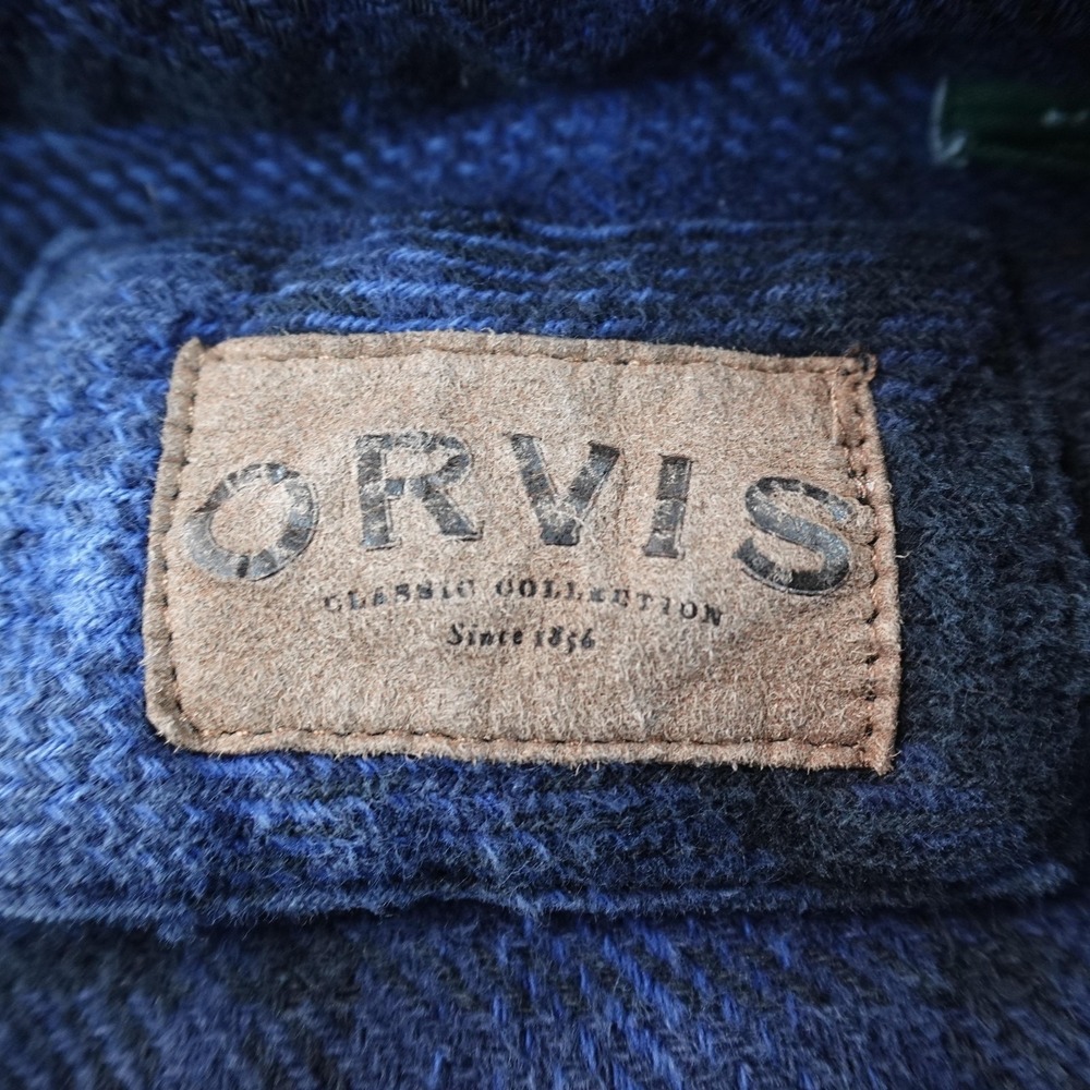 Orvis Shirt Mens L Blue Plaid Flannel Shacket Jacket Heavy Button Up Outdoor Top - Picture 4 of 12